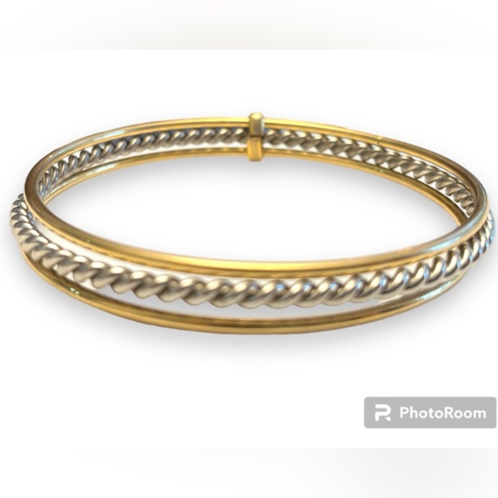 Vintage Silvertone And Goldtone Triple Stacked Bangle